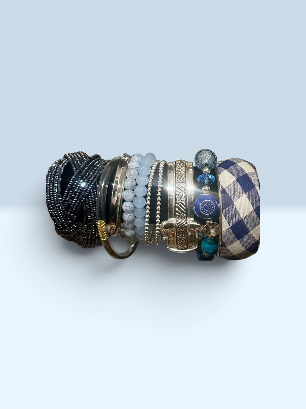 Mixed Blue and Silver Women's Bracelet Stack